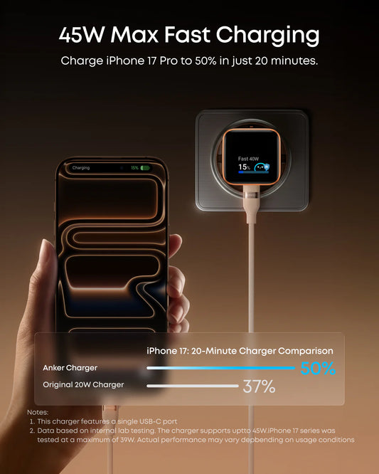 Anker Nano 45W Smart Display Charger – Misty Blue